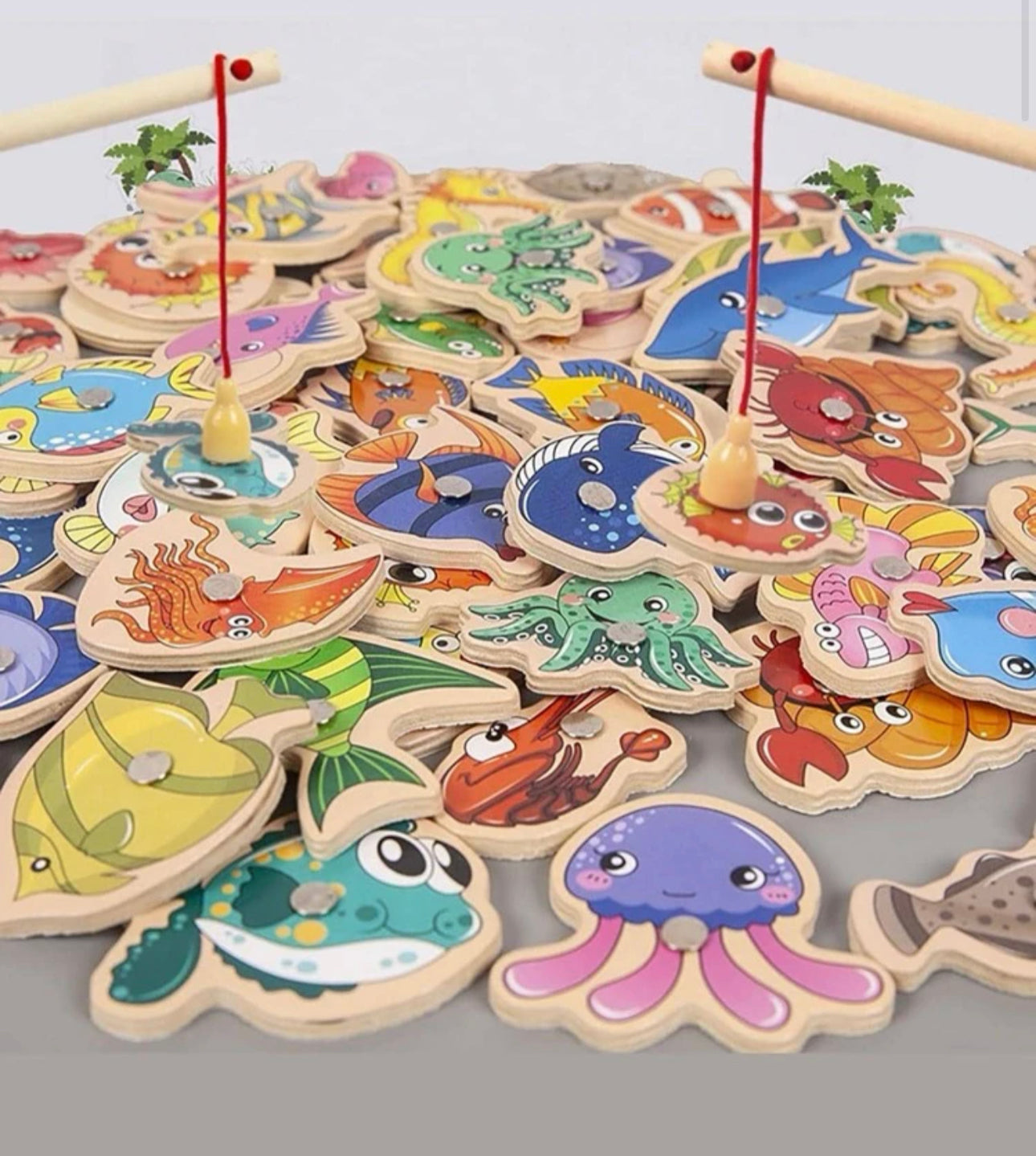 1 juego interactivo de madera, peces y medusas creativos, 31 piezas