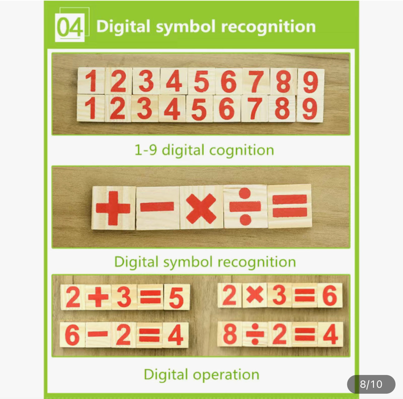 Juego de matemáticas de madera para contar