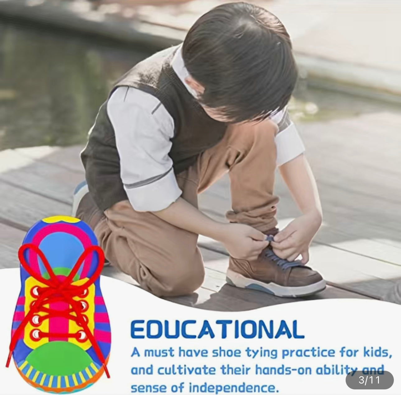 Enseñanza de enhebrar cordones de zapatos