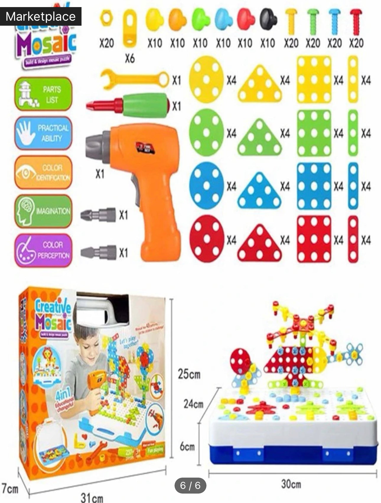 Juego de rompecabezas de taladro de juguete creativo de 237 piezas,